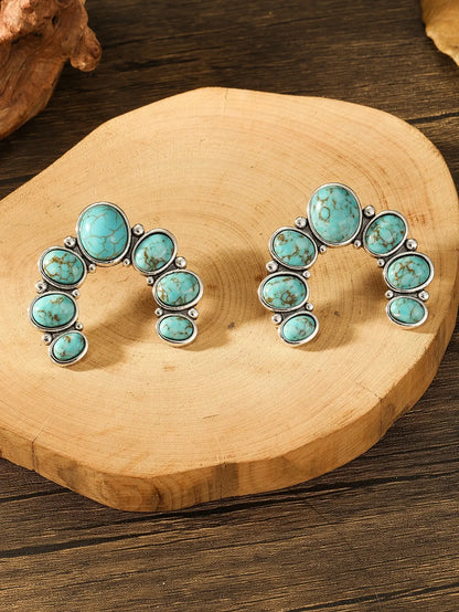 Vintage Tribal Gemstone Earrings - Women's Ethnic Style Rose Red Blue Fashion Jewelry Gift