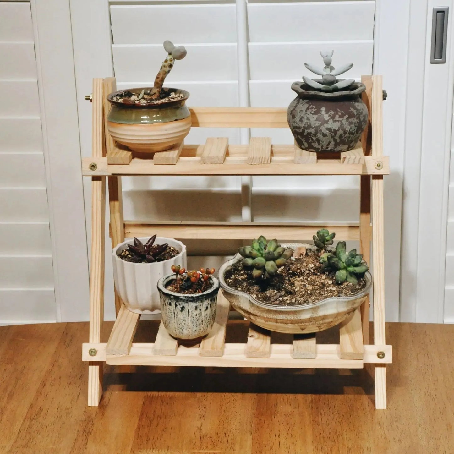 Wooden 2-Tier Storage Shelf | Trapezoidal Desktop Organizer and Display Rack | Office Stationery Storage Solution