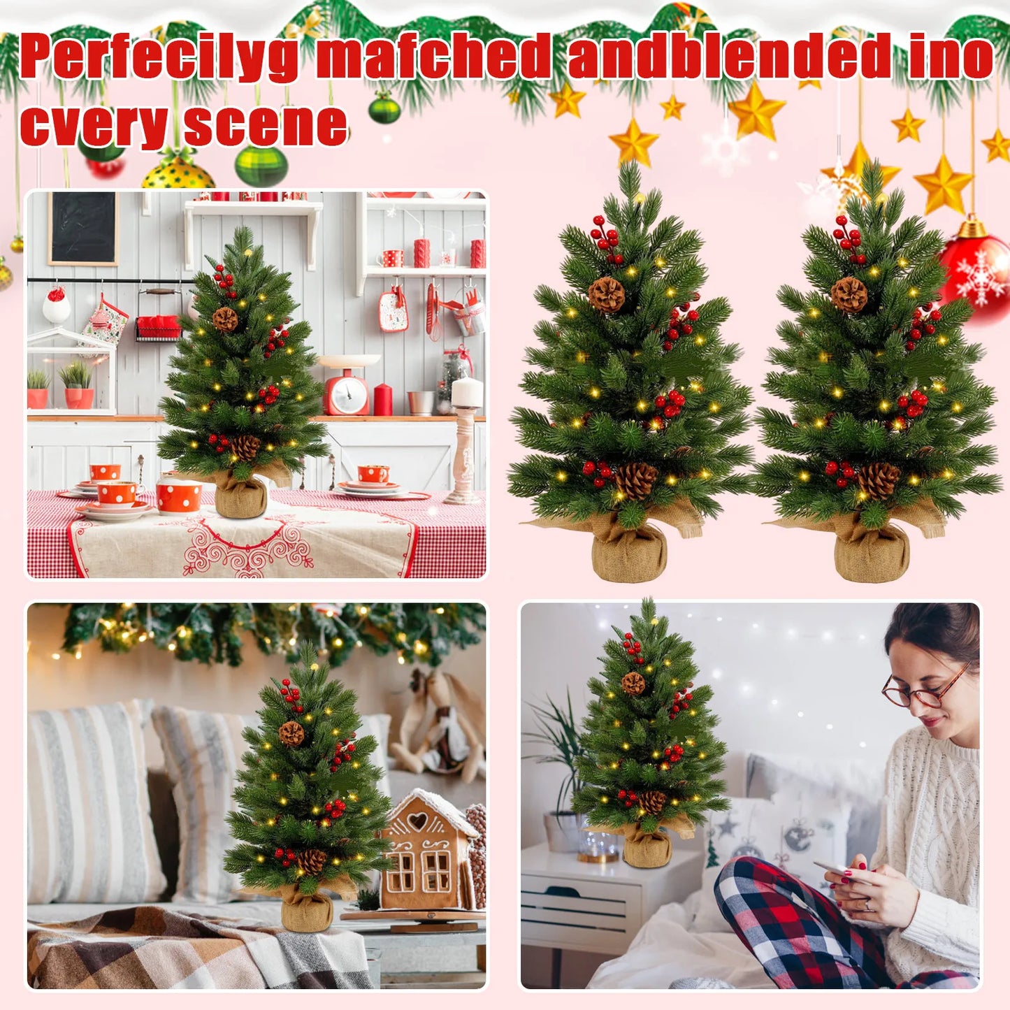 Christmas Tree Tabletop Decoration – Classic Artificial Family Ornament for Merry Christmas Party & Home Décor