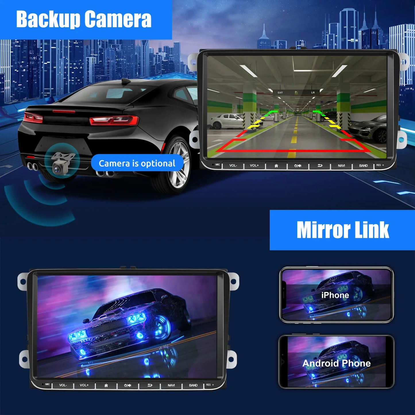 9" Android 15 Car Stereo - 6GB+128GB Wireless CarPlay GPS WiFi Bluetooth FM for VW