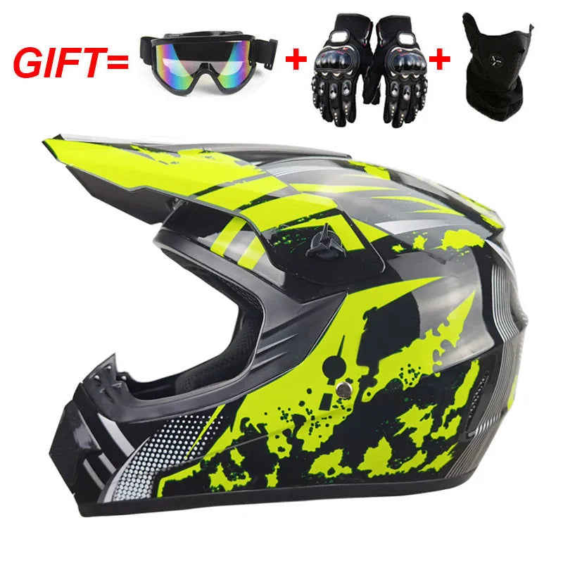 Youth & Kids Motorcycle Full Helmet - Children’s Motocross Casco Moto, Off-Road Protective Helmet with Goggles & Gloves