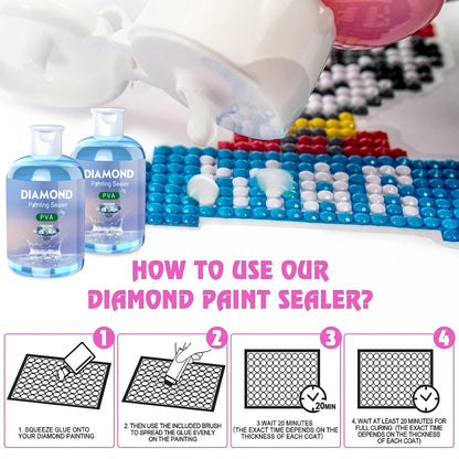 Diamond Painting Sealer Glue Kit - 120ML Puzzle Glue with 3 Brushes and Accessories