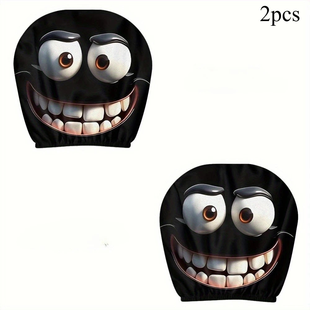 2-Piece Smiley Face Car Pillow Covers - Soft Washable Polyester Cushion Cases for Car Seats and Headrests