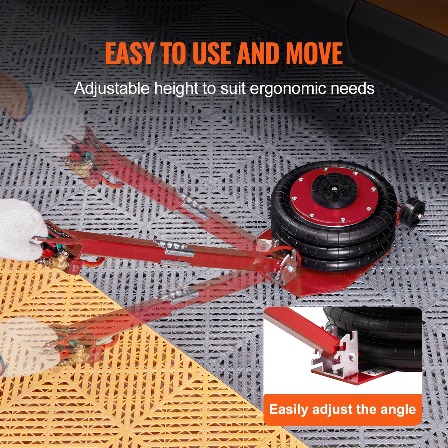 VEVOR Pneumatic Air Jack – 3 Ton/5 Ton Triple Bag Quick Lift Heavy Duty Car Repair Jack with Folding Rod & Two Wheels
