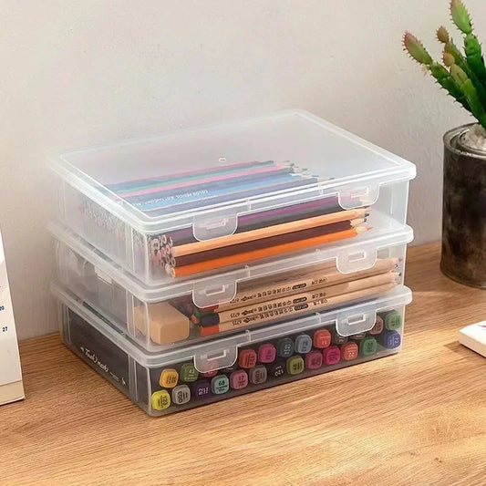 Large Capacity Transparent Pencil Case – Wear-Resistant Plastic Pen Box for Markers, Colored Leads & Painting Storage