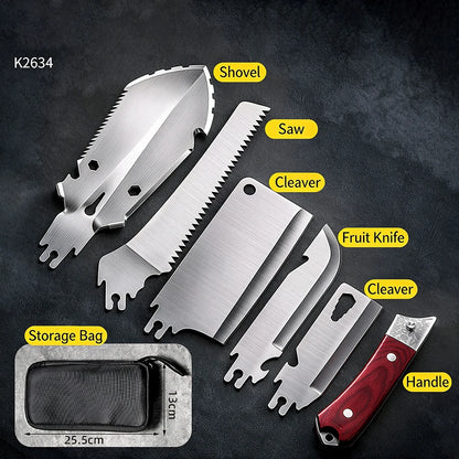 Stainless Steel Multi-Tool Set - Portable Camping & Outdoor Survival Kit with Knife, Shovel, Saw and Bottle Opener