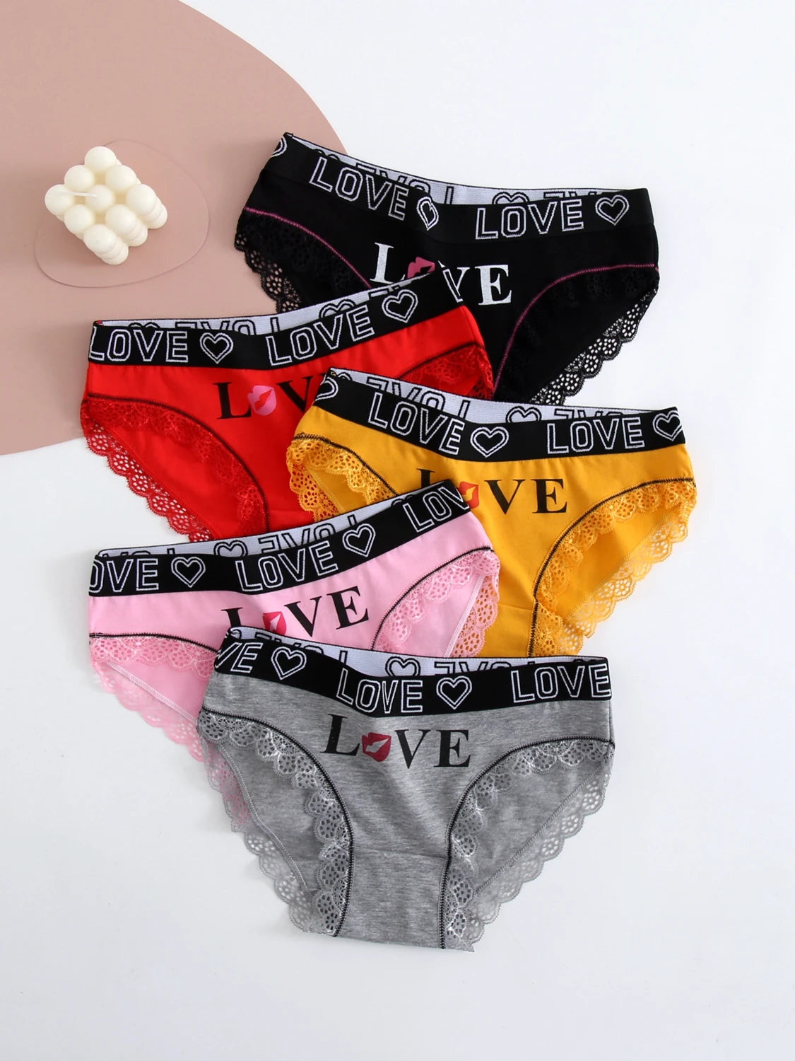 5-Pack Women's Cotton Panties – Breathable Letter Printed Belt, Fashionable Ladies Underwear