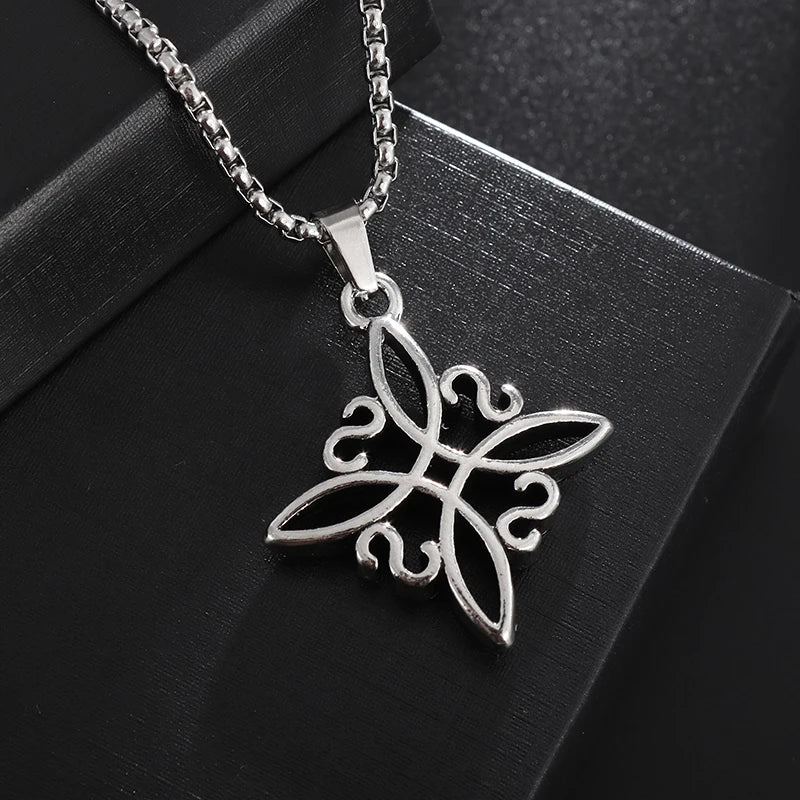 Witchcraft Witch Knot Necklace - Irish Trinity Knot Triple Spiral Pendant, Stainless Steel Ankh Cross Pentagram Amulet Jewelry