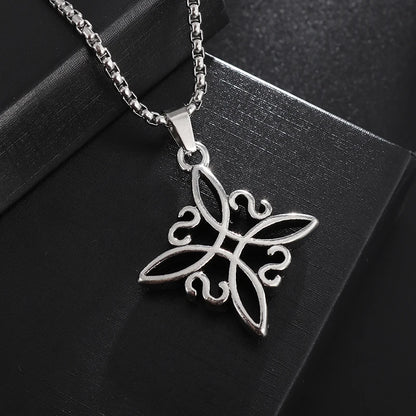 Witchcraft Witch Knot Necklace - Irish Trinity Knot Triple Spiral Pendant, Stainless Steel Ankh Cross Pentagram Amulet Jewelry