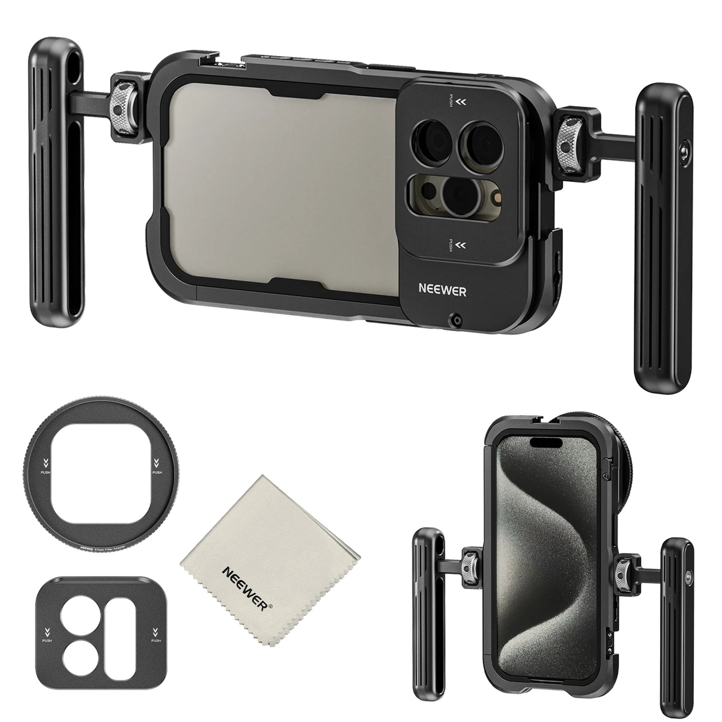 NEEWER Phone Cage Video Rig — Dual Handles Stabilizer for iPhone 15 Pro / Pro Max | Smartphone Video Recording Rig