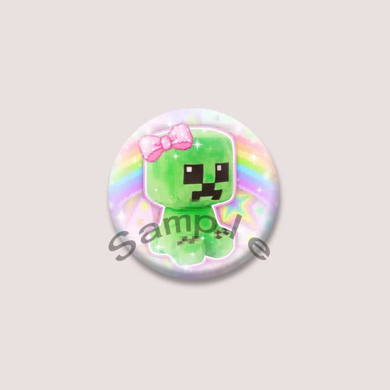 Cute Green Alien Cat Round Badge – Funny Cartoon Animal Brooch Pin for Backpack, Lapel & Gifts