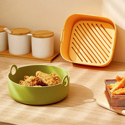 Silicone Air Fryer Oven Baking Tray - Pizza, Fried Chicken Airfryer Basket, Easy-to-Clean Reusable Pan Liner, and Accessories