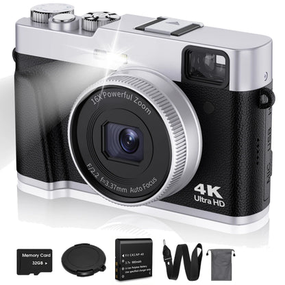 4K Digital Camera – 48MP Auto Focus Vlogging Camera for YouTube, Anti-Shake Video with Viewfinder, Flash & Dial