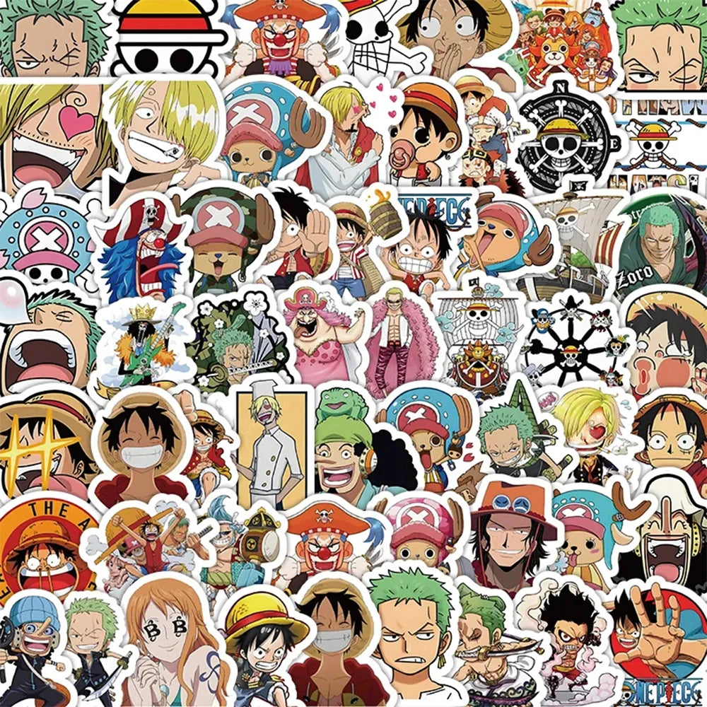 One Piece Luffy Anime Stickers – 50/100-Piece Waterproof Decals for Notebooks, Laptops, Phones, Skateboards & Motorcycles
