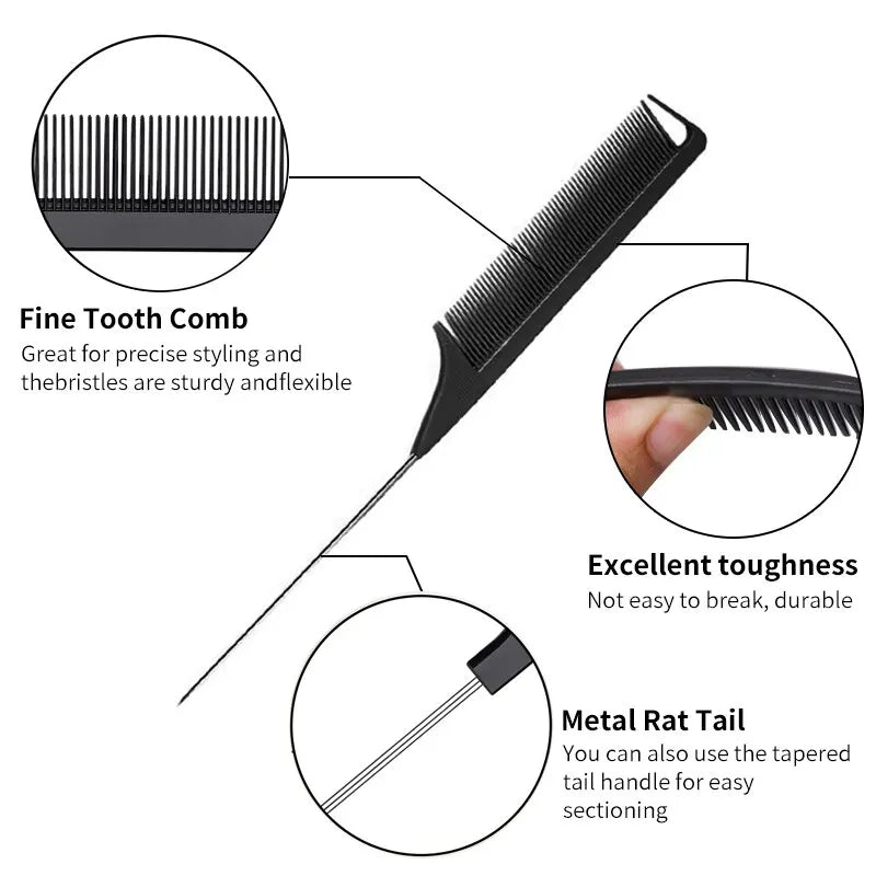 Hair Styling Comb Set - Double-Headed Brush with Special Pointy Tail for Updos, Barber Makeup, Children's Hair - Salon Tools