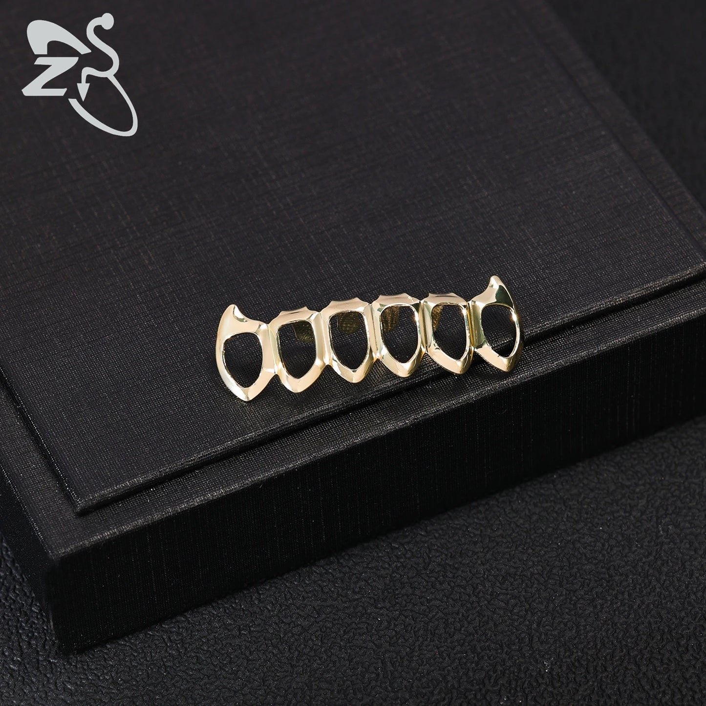 ZS Hip Hop Grillz – Silver/Gold Plated CZ Crystal Cross & Rose Star Tooth Cap, Top & Bottom Set