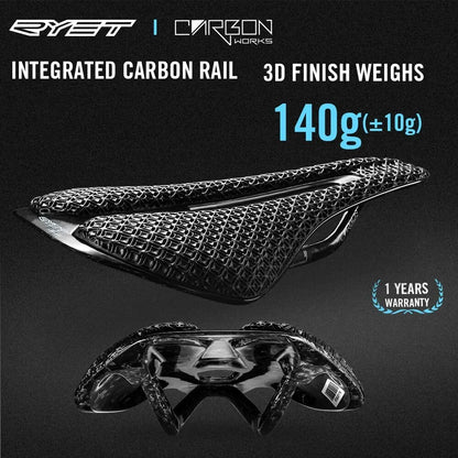 RYET 3D Printed Carbon Bike Saddle — Ultralight 135/143mm MTB & Gravel Road Seat, 105g Cycling Parts