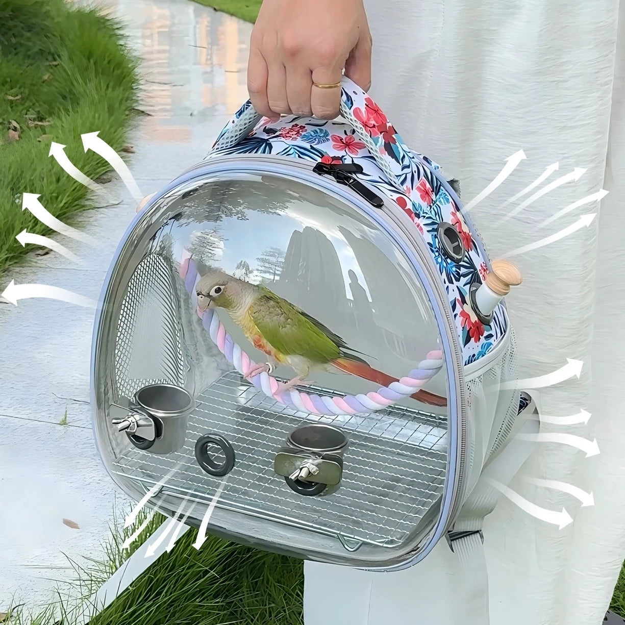 Bird Carrier Travel Backpack - Portable Acrylic Bubble Cage for Parrots and Small Birds, Outdoor Hiking & Travel Pet Bag