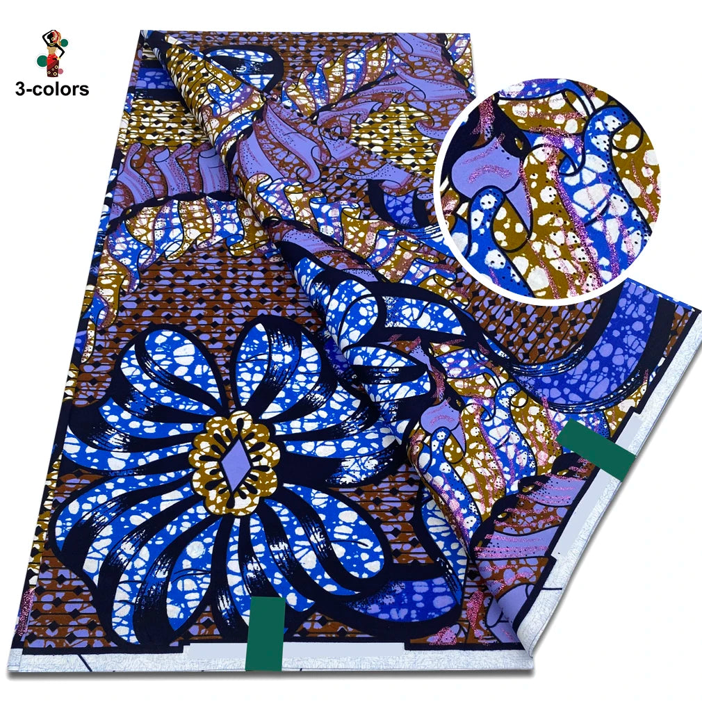 African Gold Print Wax Fabric - 100% Cotton Soft Nigerian Ankara Batik Pagne Material