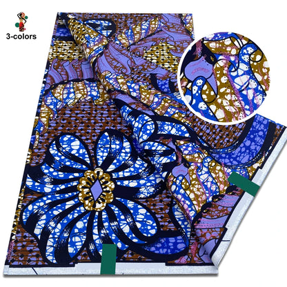 African Gold Print Wax Fabric - 100% Cotton Soft Nigerian Ankara Batik Pagne Material