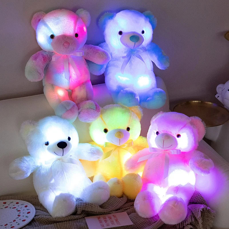 Colorful Glowing Bear Plush Toy – LED Light-Up Teddy Bear, Creative Luminous Stuffed Animal for Kids, Xmas & Birthday Gift