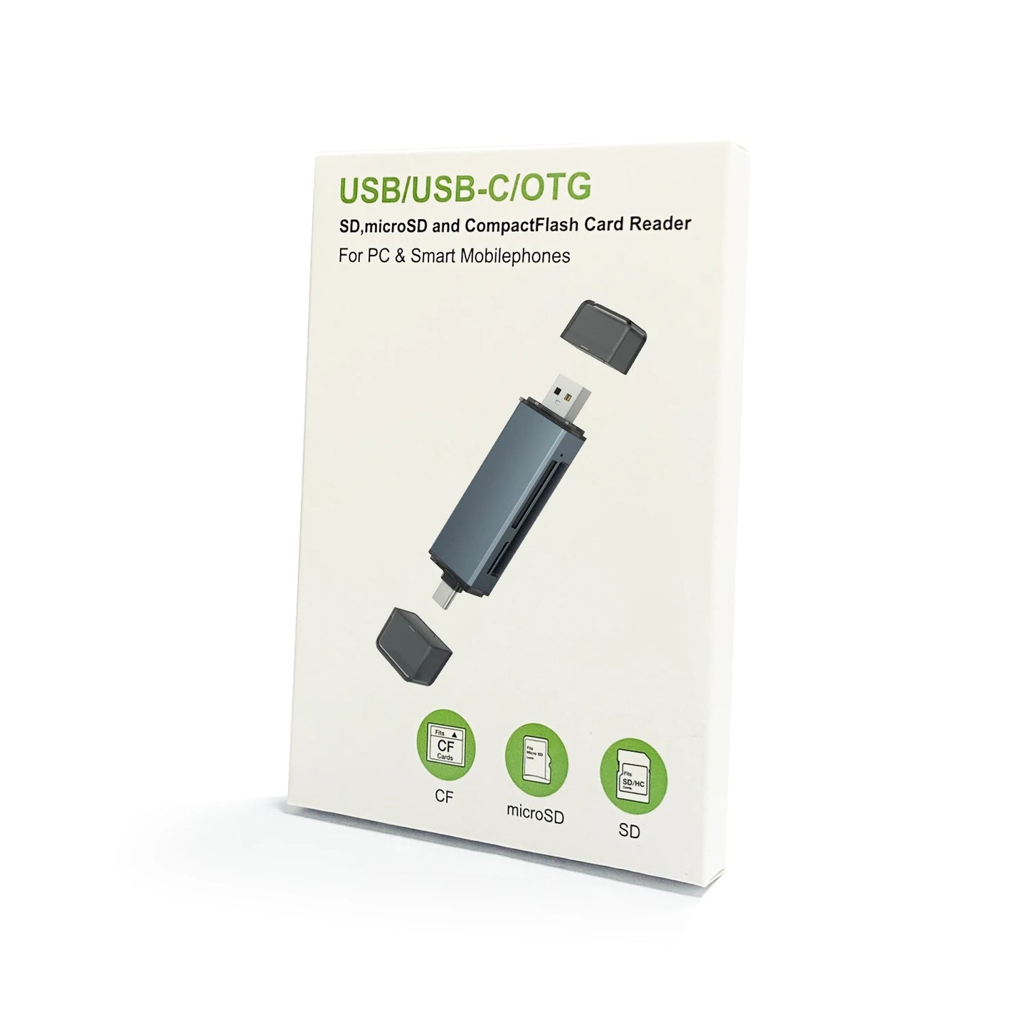 3-in-1 CF Card Reader: SD Memory Card, MicroSD, Dual-Purpose OTG - Compatible with SLR Cameras, TypeC, and Car USB