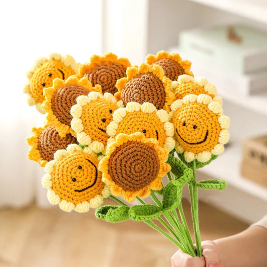 Hand-Woven Sunflower Bouquet – Creative Wool Knitted Flowers for Decorations, Teacher’s Day, Mother’s Day & Birthday Gifts