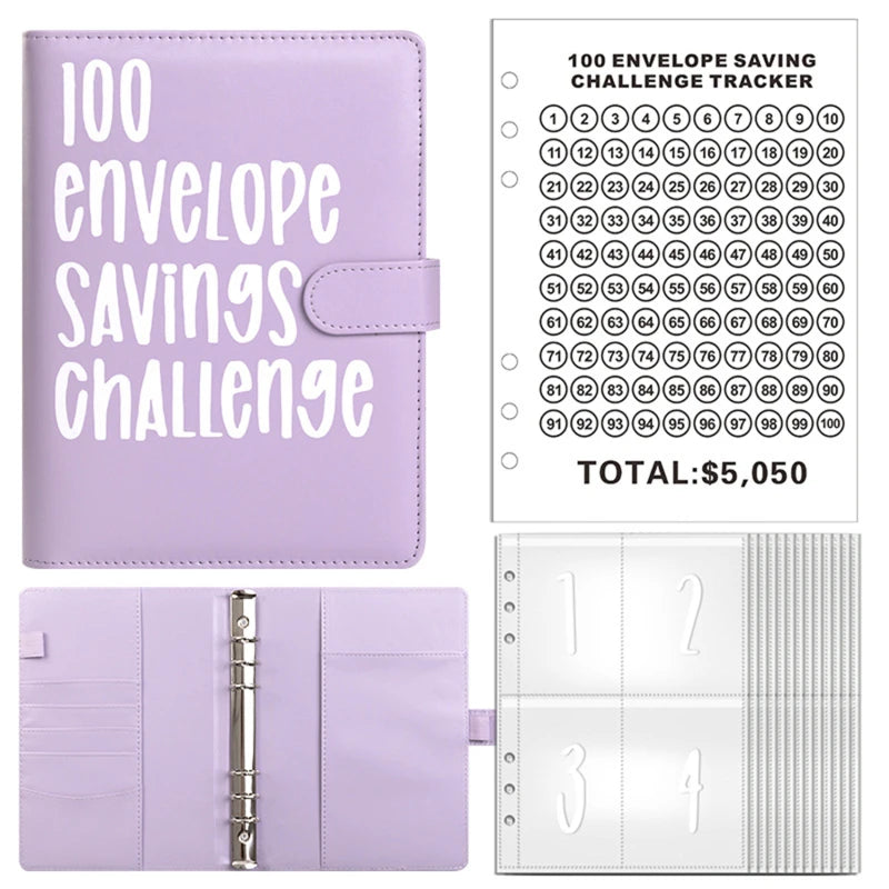 100 Day Couple's Challenge Journal – PU Leather Loose-Leaf Savings Book with Magnetic Buckle, Save & Make Money Notebook