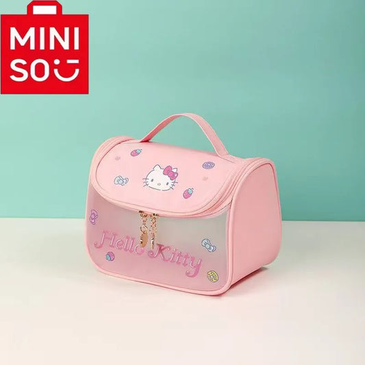 MINISO Hello Kitty Makeup Bag | Cute, Large Capacity Portable Travel & Washroom Transparent Storage Bag for Girls