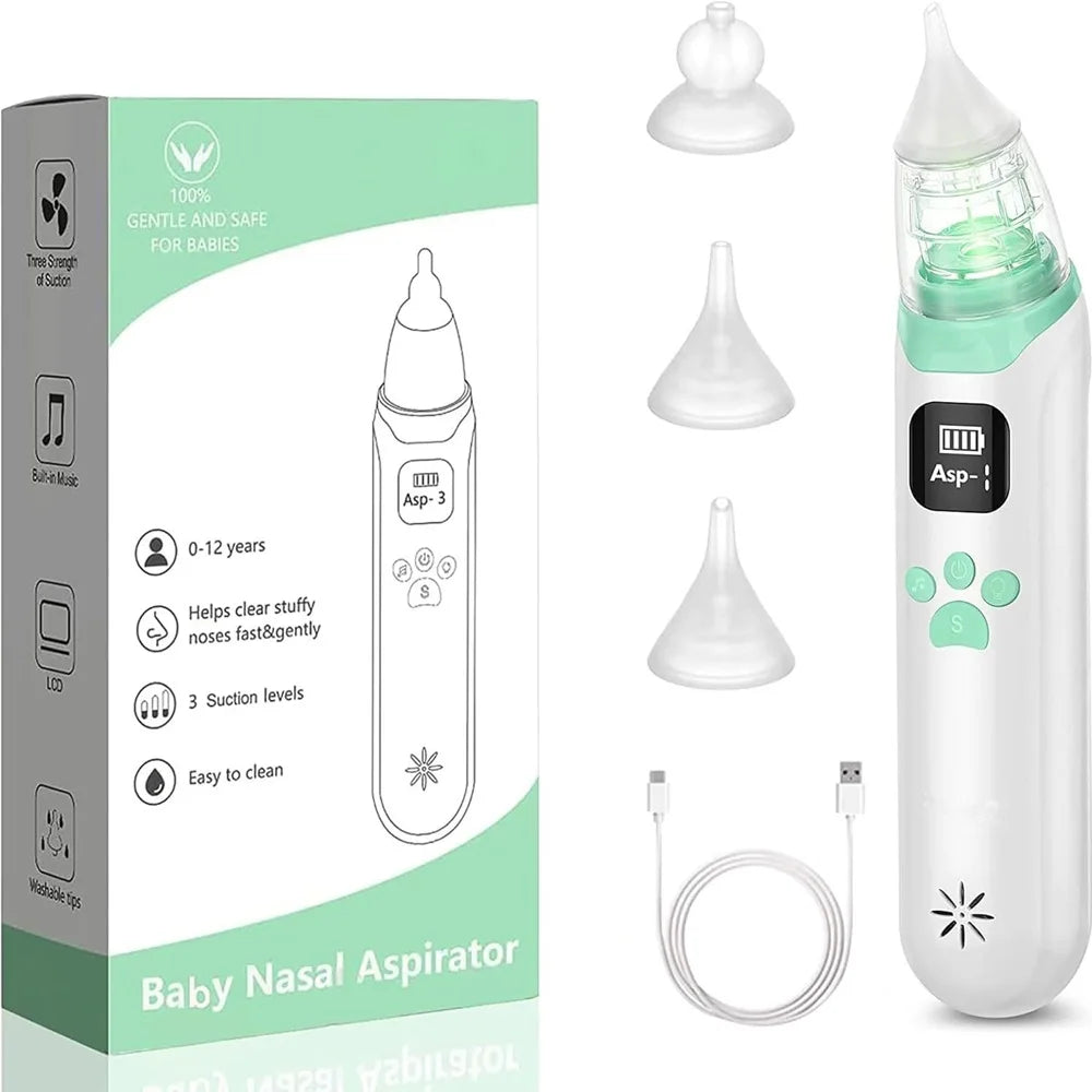 USB Rechargeable Electric Nasal Aspirator - Baby and Kids Nose Cleaner for Gentle Mucus Removal and Nasal Care