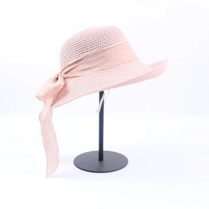 Women’s Summer Bow Ribbon Panama Hat – Beach Straw Cap Bonnet, Stylish Sun Hat for Women