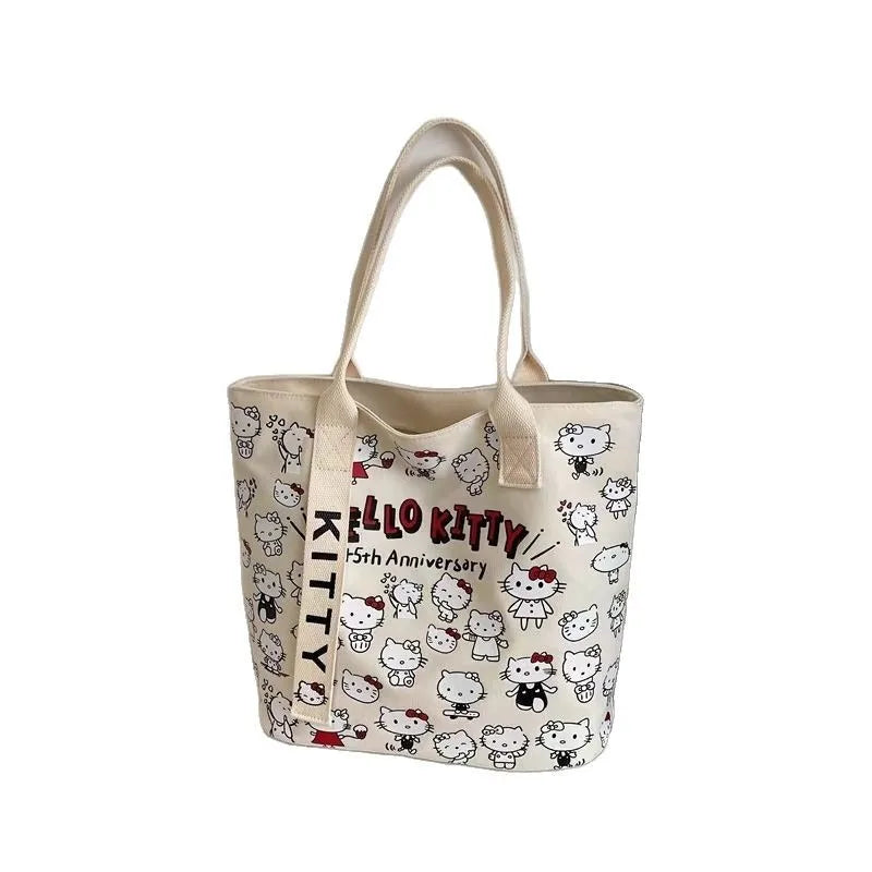 Kawaii Sanrio Hello Kitty Canvas Shoulder Bag – Large Capacity Cute Backpack Schoolbag Handbag Gift for Girls Birthday & Daily Use