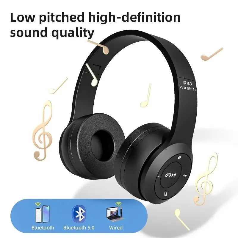 P47 Wireless Bluetooth Headphones with Mic – Noise Cancelling Stereo Earphones for Sports, Gaming & PC