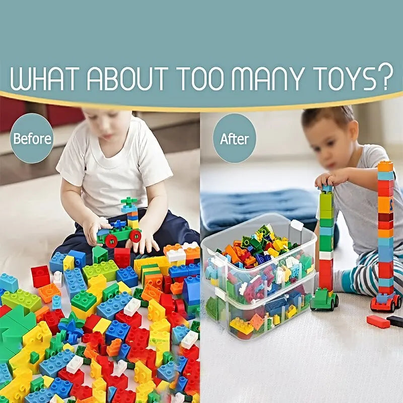 Stackable Building Blocks Toy Storage Box for Kids – Brick-Shaped Plastic Container with Lid – Toy Organizer & Sundries Bin