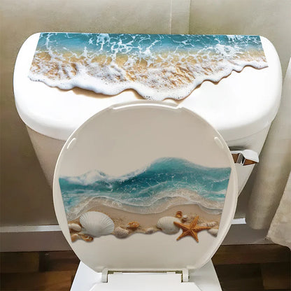 3D Ocean Wave Toilet Sticker – Realistic Beach Bathroom Floor Decal, Waterproof & Anti-Slip Removable Seashore Bathtub Decor