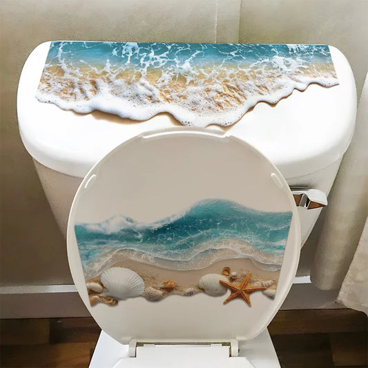 3D Ocean Wave Toilet Sticker – Realistic Beach Bathroom Floor Decal, Waterproof & Anti-Slip Removable Seashore Bathtub Decor