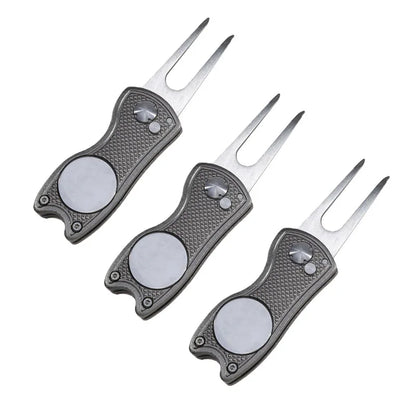 Foldable Golf Divot Repair Tool – Ball Marker & Groove Cleaner Putting Green Fork Accessory
