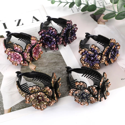 AWAYTR Colorful Crystal Flower Hair Claw – Large Flower Crab Clamp Barrettes, Shark Clip Hair Accessories for Women