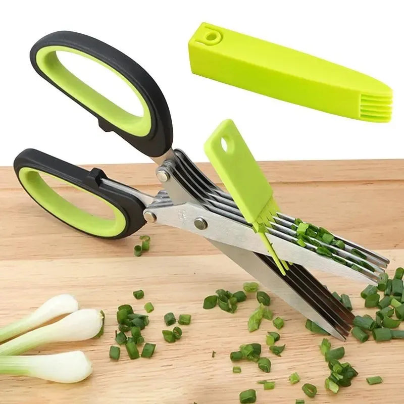 Stainless Steel Multi-Layer Kitchen Scissors for Herbs, Green Onions, and Vegetables with Safety Cover
