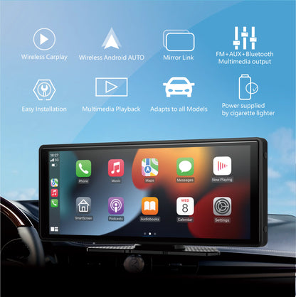 10.26" CarPlay Android Auto Car Stereo - IPS Touchscreen Multimedia Player with AUX, USB & Reversing Camera Support