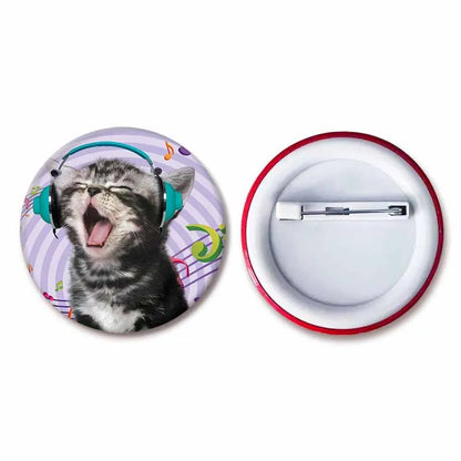 50mm Tinplate Cat Meme Button Pins – Funny Round Brooch Lapel Badge for Hats, Bags & Kids Gifts