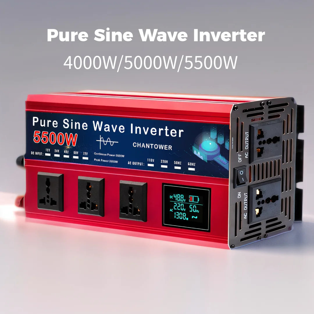 5500W Pure Sine Wave Inverter - DC 12v/24v/48v/60v/72v to AC 110v/220v Voltage Converter for Car & Solar Power