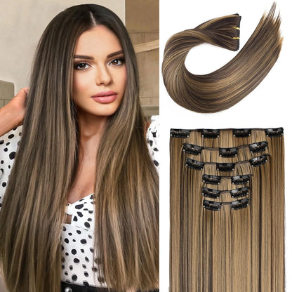 Clip-In Hair Extensions – Thick & Long Lace Weft Synthetic Hairpieces for Women