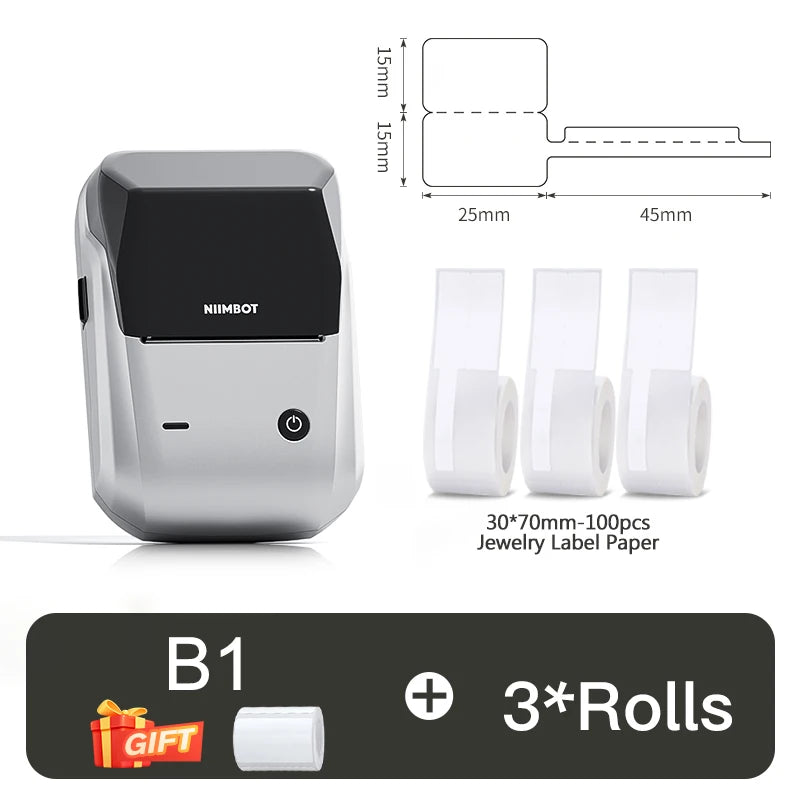 NIIMBOT B1 Portable 2-Inch Thermal Label Printer – Mini Bluetooth Adhesive Sticker Maker for Smartphone & PC