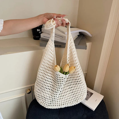 Crochet Shoulder Bag - Summer Woven Hollow Beach Tote for Vacation & Everyday Use