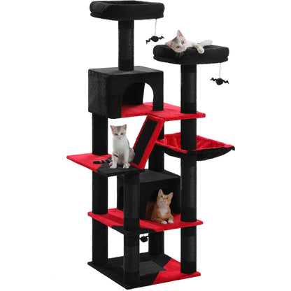 Large Cat Tree Tower – Multi-Level Plush Indoor Cat Condo with Scratching Posts, Boards, Perches & Caves