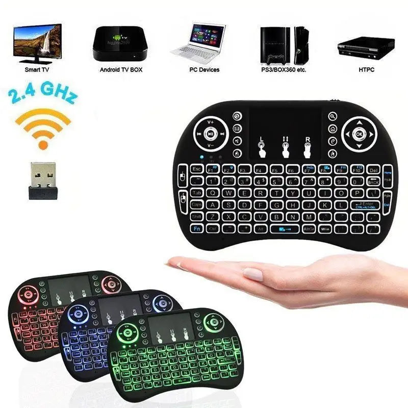 2.4G Air Mouse Remote — Colorful Backlight Touchpad Keyboard for Android TV Box & PC I8 Mini Wireless