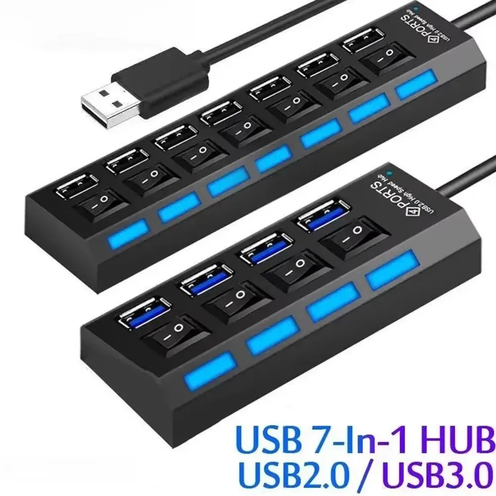 7-Port USB 2.0 Switch Extension Hub — One-to-Seven USB Splitter for PC, Laptop & Desktop