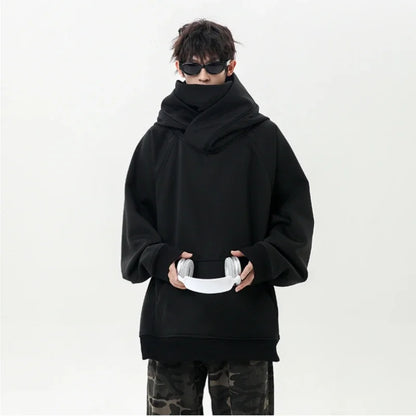 Autumn High Neck Sweatshirt for Men – Pile Collar Hoodie, Harajuku Ninja Style, Casual Sports Loose Fit Top