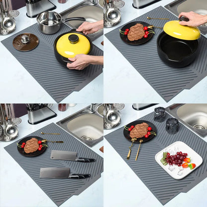 Silicone Draining Board Mat | Folding Drying Pad with Raised Edges for Kitchen Pots & Cups | S/M/L Sizes